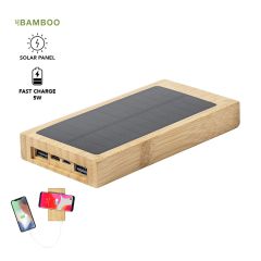 Trådlös bambu powerbank med solcell 10.000 mAh