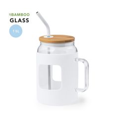 Extra stor bambus och glas dricksmugg med silikonsleeve 1,6L