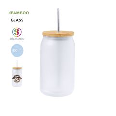 Dricksglas med bambulock och metall sugrör 400 ml