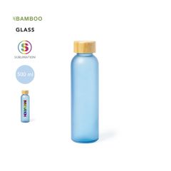 Färgade drickflaskor i glas med fullfärgstryck och bambulock 500 ml