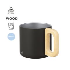 Mugg i återvunnet rostfritt stål med trähandtag 400 ml