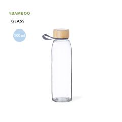 Glasflaska med bambulock och silikonrem 500 ml