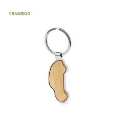 Nyckelring i blank metall och bambudesign formad som en bil