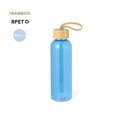 Transparent vattenflaska i RPET med bambulock och rem 650 ml