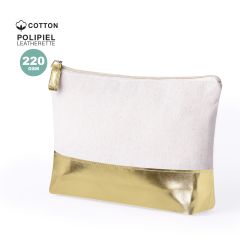 Återvunnen bomullstoalettväska med metallisk konstläderbotten