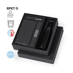 Presentset med termosflaska, anteckningsbok och kulspetspenna av återvunnet material