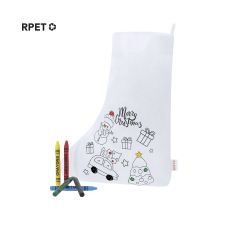 Måla-själv vit julstrumpa av RPET non-woven inkl. 5 färgkritor
