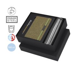 Unikt presentset med tefiberanteckningsbok, kulspetspenna och 500 ml termosflaska