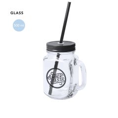 Glasburk med lock och sugrör 500 ml