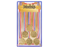 Förpackning med 6 x 35 mm små guldmedaljer - Plast