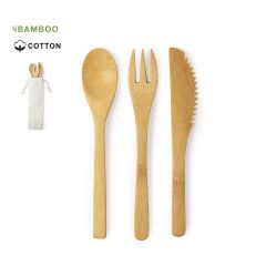 Bestickset i bambu med bomullspåse