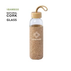 Glasflaska med bambulock och korkficka, 500 ml