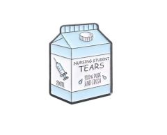 Mjölkkartong nursing student tears pin, ljusblå