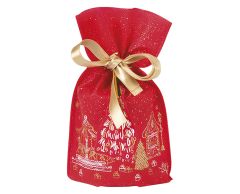 Mini röd non woven julpåse med motiv 12x20,5cm