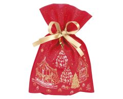 Mellan röd non woven julpåse med motiv 20x30cm