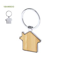 Husnyckelring i metall och trä i bambuträ, blank metall och tryckalternativ 