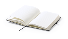 Anteckningsbok i svart konstläder med pennhållare