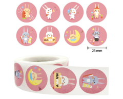 Rosa kanin klistermärken för barn, 500 st, 25mm.