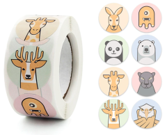 Klistermärken i pastellfärger med olika djur, 500 st, 25mm