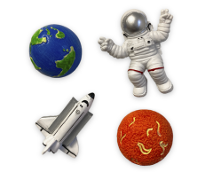 Astronaut och rymdresor 3D-magneter - Paket med 4st, 45-65 mm
