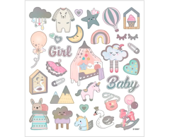 Baby Shower klistermärken ark - Rosa Baby Girl