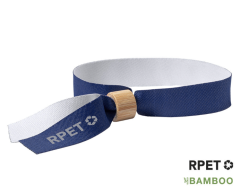 Blått RPET-eventarmband med bambulås - utan tryck