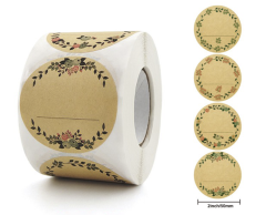 Runda blometiketter, 4 motiv, 50 mm