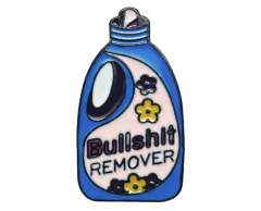 Bullshit remover pin på flaska i blått och rosa design 30x15mm