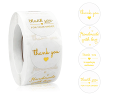 Thank you / Handmade with love klistermärken vit/guld - 500 stycken 25mm