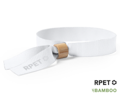 Vit RPET-eventarmband med bambulås - utan tryck