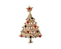 Guldigt julgran med rhinsten brosch