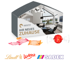 Hus presentask med CMYK tryck - med godis