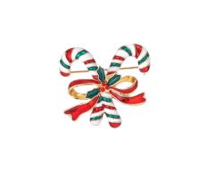 Jule sockerstänger med röda rhinstenar och rosett brosch