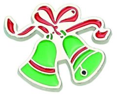 Grön julklocka med röd rosett emaljpin 26x22mm