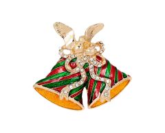 Julklockor med röda och gröna ränder brosch