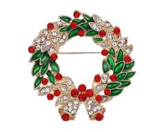 Julkrans med klockor och rhinsten brosch