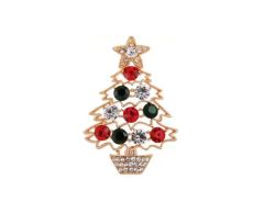 Julgran med stora rhinstenar brosch