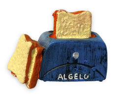 Kylskåpsmagnet, brödrost med bröd, 3D-magnet, 45x55mm