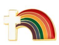 Kors med regnbuebro emaljepin