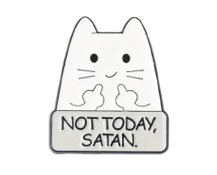 Not today, Satan emaljpin med rolig katt 28x24mm