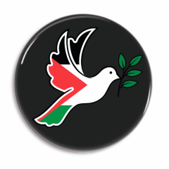 Palestinaflaggs märke med fredsdue, svart bakgrund