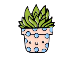 Söt växt-emaljpin i prickig rosa och blå kruka 20x20mm