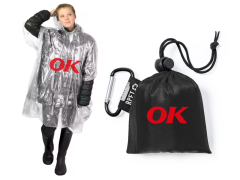 Regnponcho med logotyp i liten påse - även med logotyp på påsen