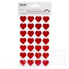 Röda glitterhjärtan 28 st. på arket