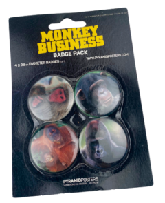 Knapp-paket med djur – 4 st. knappar med snöapa, schimpans, orangutang och gorilla