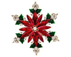 Snöflinga i julfärger och rhinsten brosche