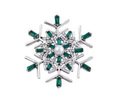 Snöflinga med rhinsten och pärla i mitten brosch