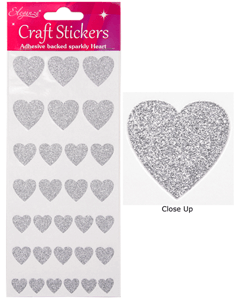 Silver glitter hjärtaklistermärken