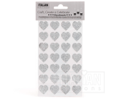 Glitter silver hjärtklistermärken, 28 st.