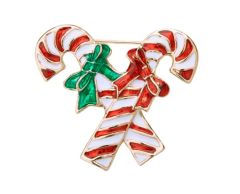 Sukerstänger med gröna och röda slöjor brosch